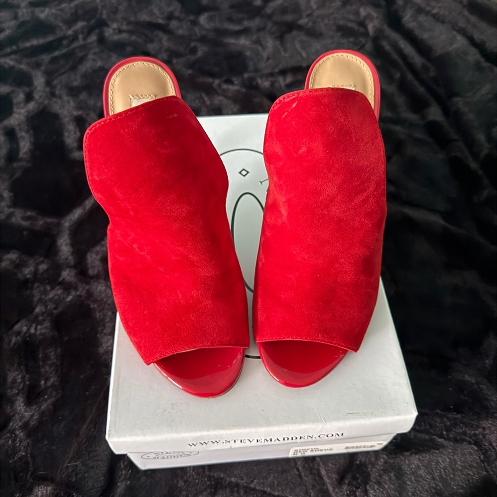 Steve Madden Bold Red Suede Mules